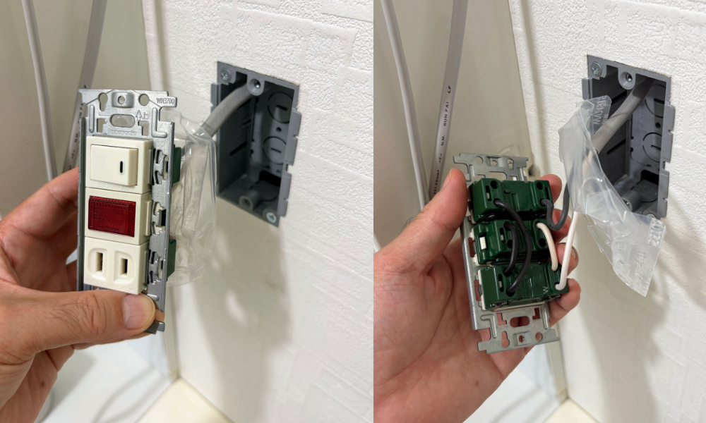 あと付はさみボックスに新規コンセントを接続した様子